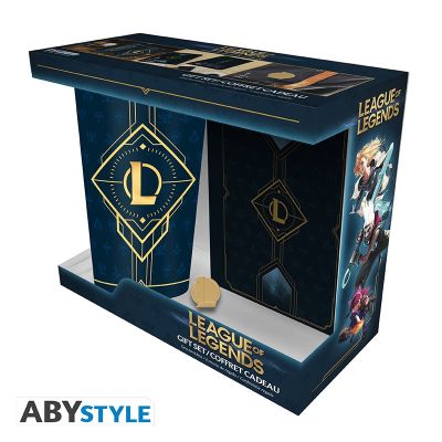 LEAGUE OF LEGENDS Verre XXL + Pin's + Carnet Hextech logo
