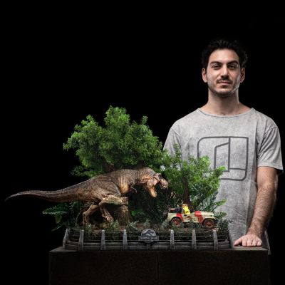 Jurassic Park statuette 1/20 Demi Art Scale T-Rex attacks Jeep 30 cm